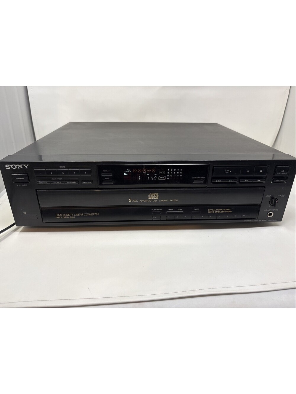 Sony CDP-C515 5-Disc CD Changer Player Black, Optical/RCA, Headphone Jack